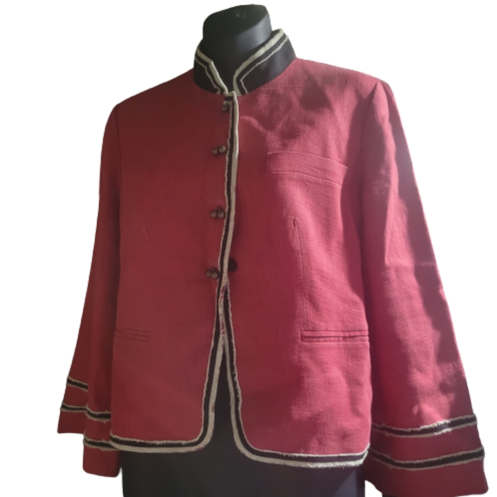 Charles Nolan Red Off White And Black Jacket/Blazer with Snap.buttons Size 12